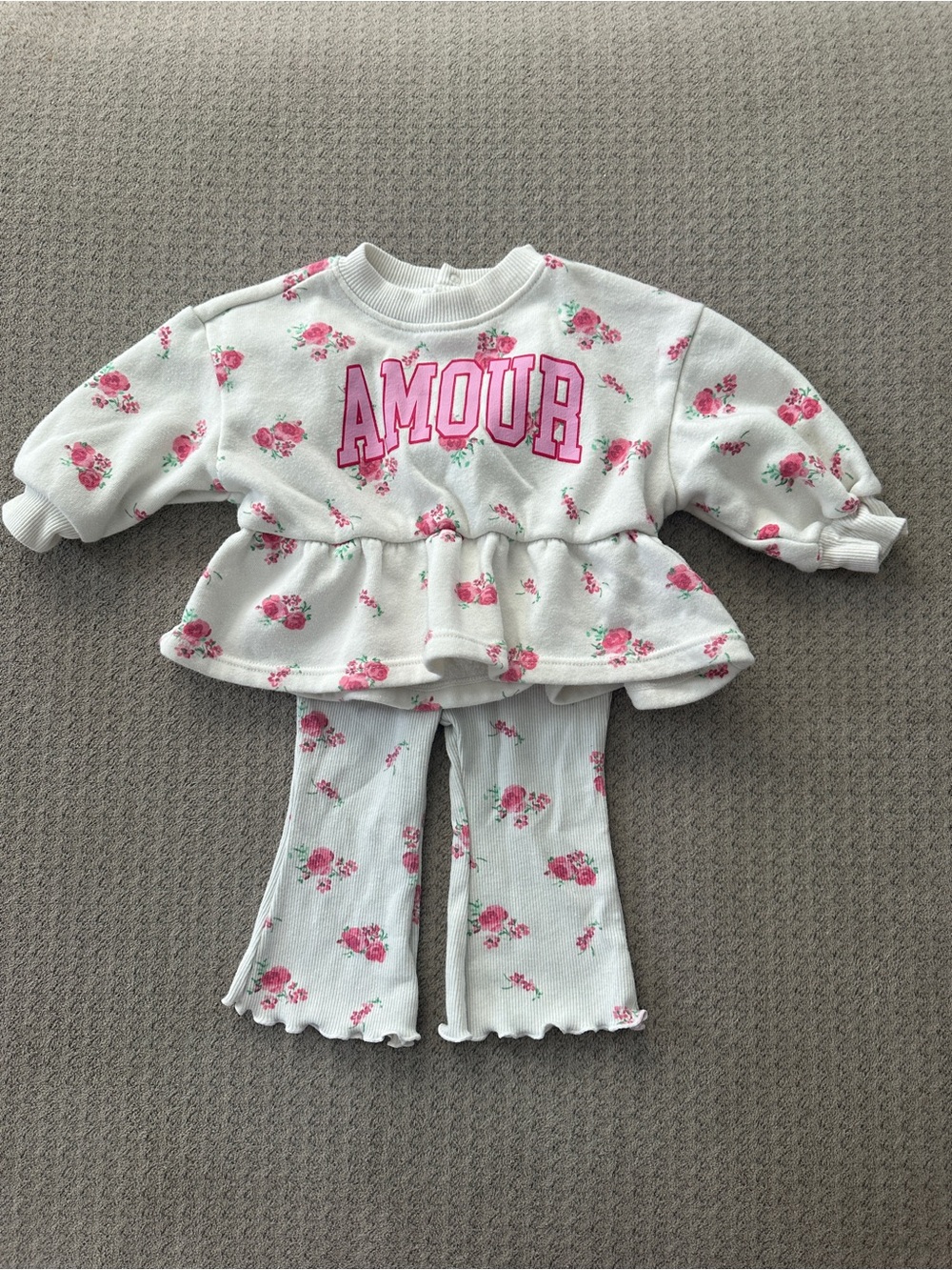 Amour Pink Floral Kids Set - White & Pink Matching Two-Piece